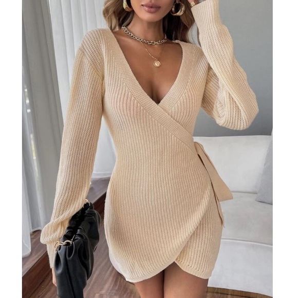 Dresses & Skirts - Khaki tie side knit wrap sweater dress